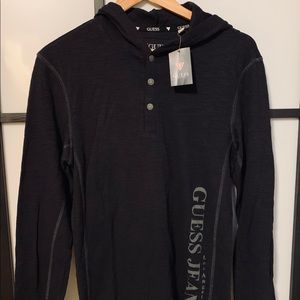 Guess Men’s Long-Sleeve Hooded Tee, Black, Size S